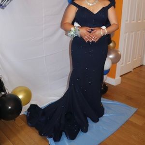 Navy blue with glitter (white spots on the pictures) Jovani prom dress. Size 10